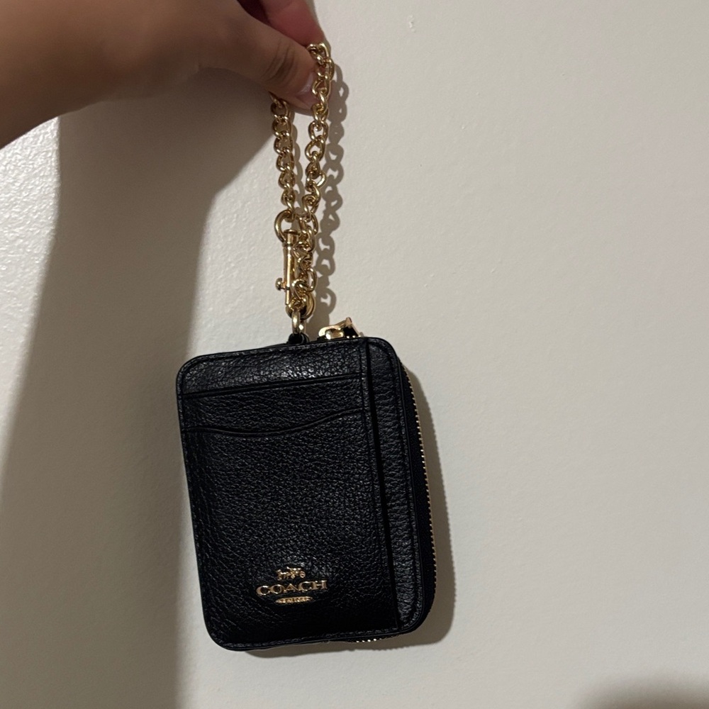 Coach Black Card Holder with Gold Chain